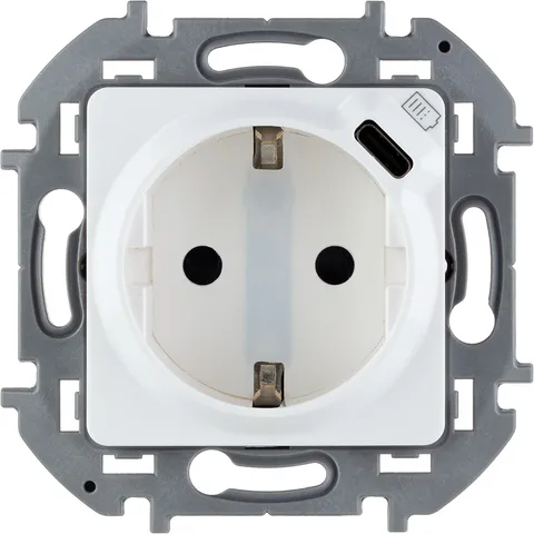 Inspiria - Розетка 2P+E нем. стд., с USB Type С, 1500mA - 5В (белый)