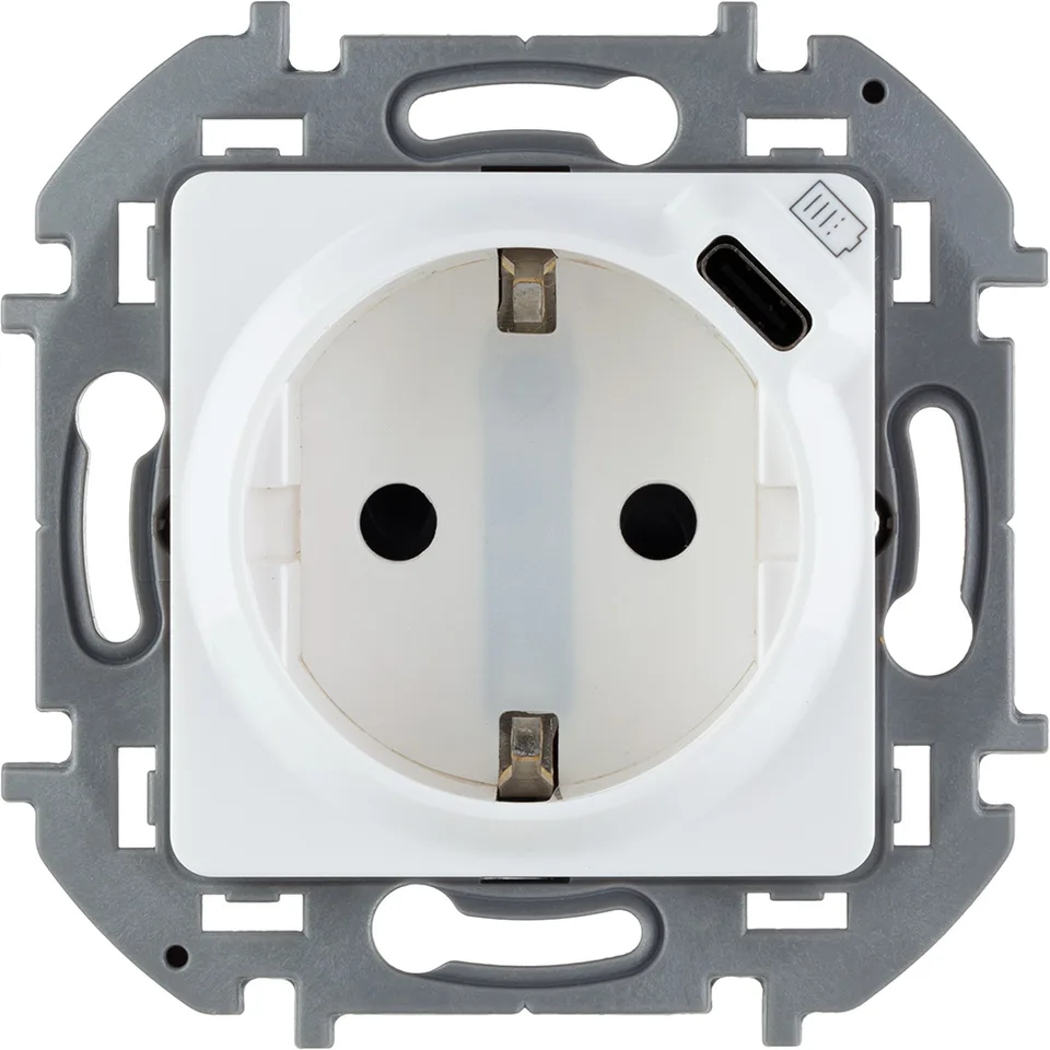 Inspiria - Розетка 2P+E нем. стд., с USB Type С, 1500mA - 5В (белый)