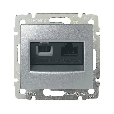 Valena - Розетка двойная RJ 45 кат. 5е UTP + RJ 11, алюминий