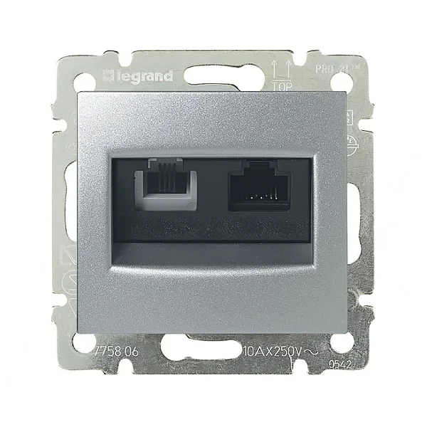 Valena - Розетка двойная RJ 45 кат. 5е UTP + RJ 11, алюминий