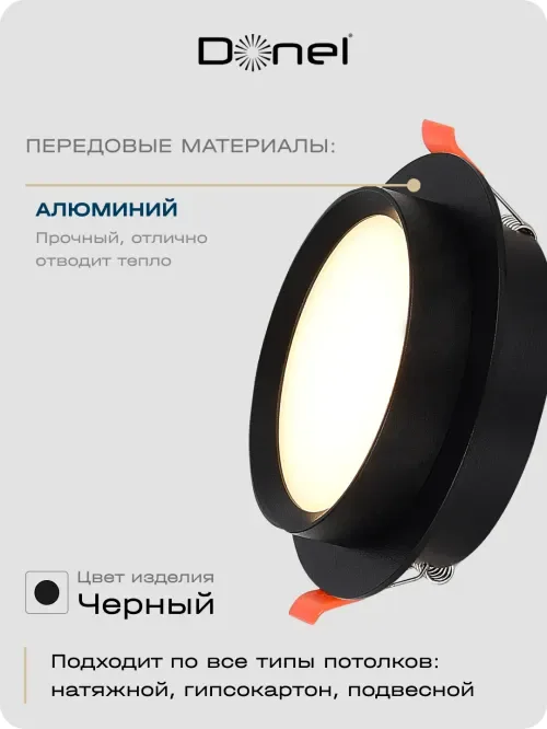 Светильник встраиваемый, GX53, D110xH45мм, IP20, черный, без лампы