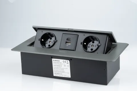 Блок розеточный встраиваемый 2хUSB 5V 2,1A + 2x2P+E со шторками, без кабеля, 3600вт, закругленный край 2мм, графит