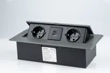 Блок розеточный встраиваемый 2хUSB 5V 2,1A + 2x2P+E со шторками, без кабеля, 3600вт, закругленный край 2мм, графит