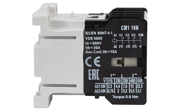 Мини-контактор CM1 10N 220/230V 50Hz, 3P, 12A/(20A по AC-1), 5.5kW(400VAC), 220/230VAC, 1NO