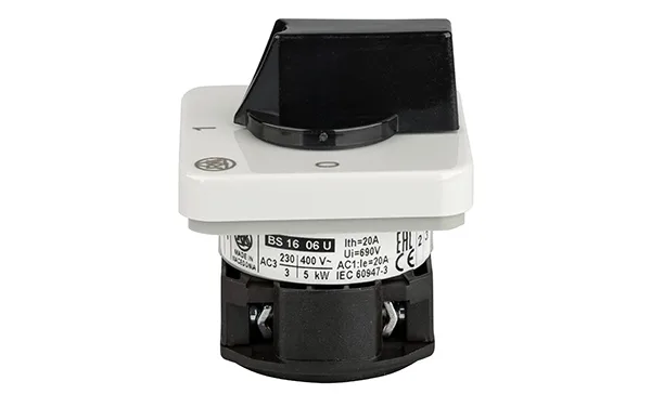 Переключатель BS 16 06 U, 2P, 20A, тип 0-1 (90°), 2NO на 1, 2.5kW(230VAC по АС-23), на дверь, фронт IP40