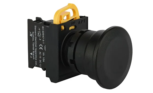 Кнопка грибовидная 40mm PB3E, черная, без фиксации, без подсветки, 1NO, 6A 230VAC/24VDC, 22mm, IP65