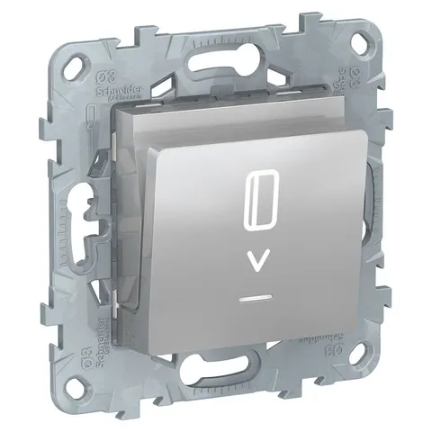 Выключатель Schneider Electric Unica, NEW карточный, с подсветкой, 10 А, алюминий