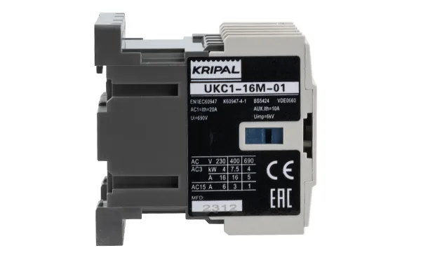 Мини-контактор UKC1-16M-01-230AC, 3P, 16A(AC-3), 20A(AC-1), 7.5kW(400VAC), Uк=230VAC, 1NC