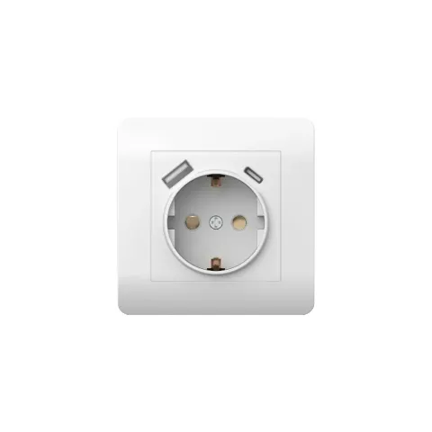 (NEW3-E) Розетка с/з со шторками, 16А+ USB двойная A+С, 5В/2,1А, белый