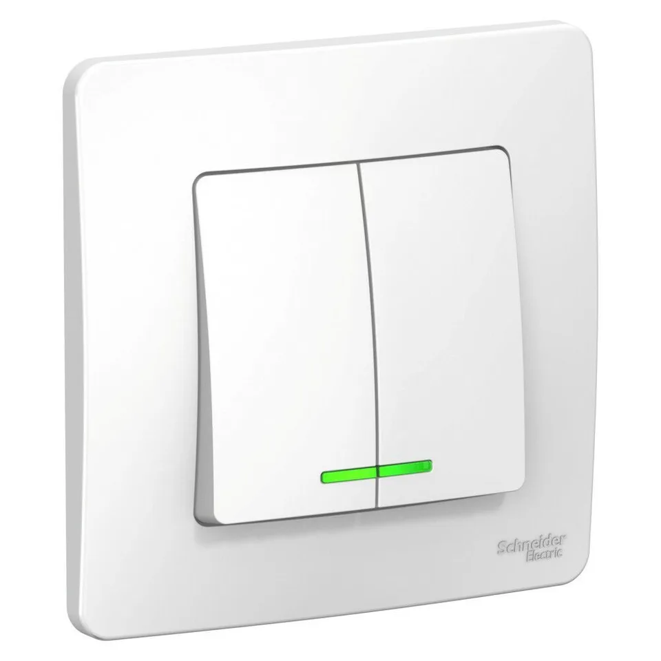 Выключатель Systeme Electric Blanca, скрытой установки 2-клавишный (cх.5) с подсветкой, 10А, 250B, белый