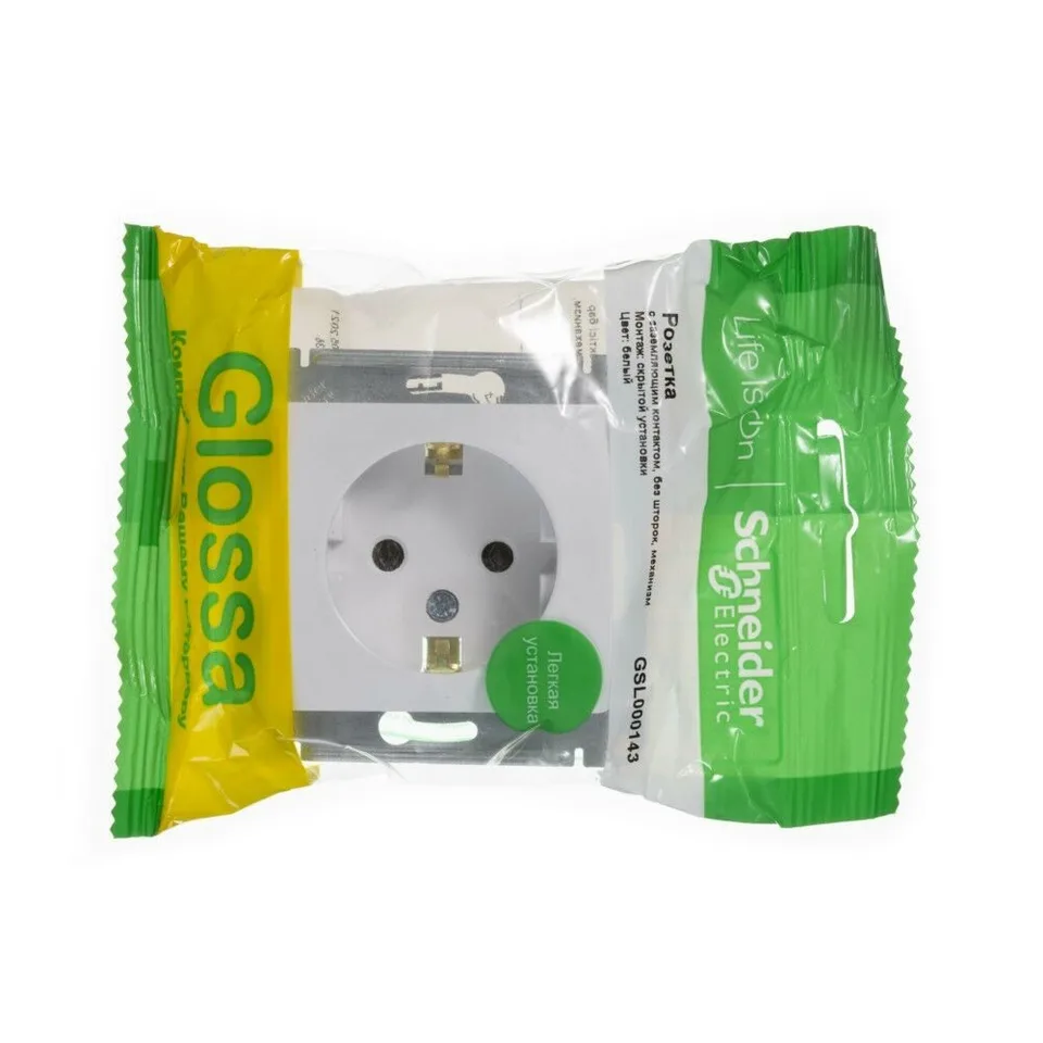 Розетка Systeme Electric Glossa, с заземлением, 16А, механизм, белый