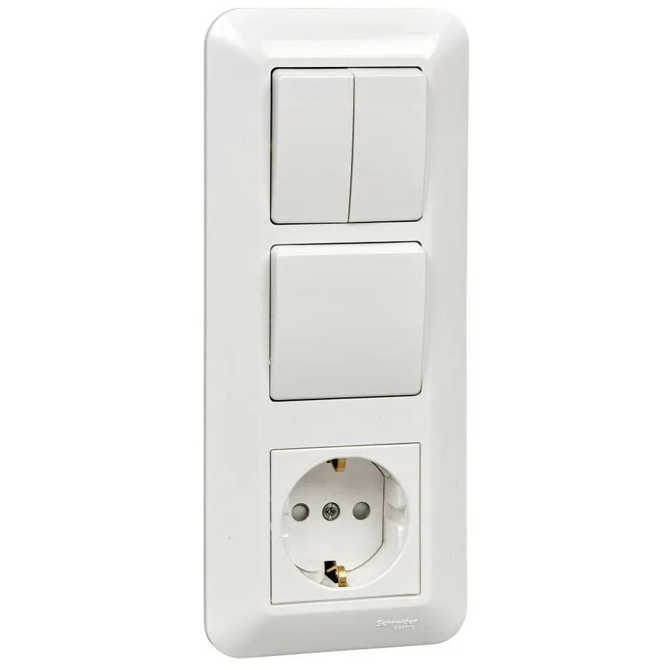 Блок Systeme Electric Blanca, прима скрытой установки рсзк+В1КЛ.+В2КЛ. (250В, выкл.6А, роз.16А, защ. шторками)белый. Россия