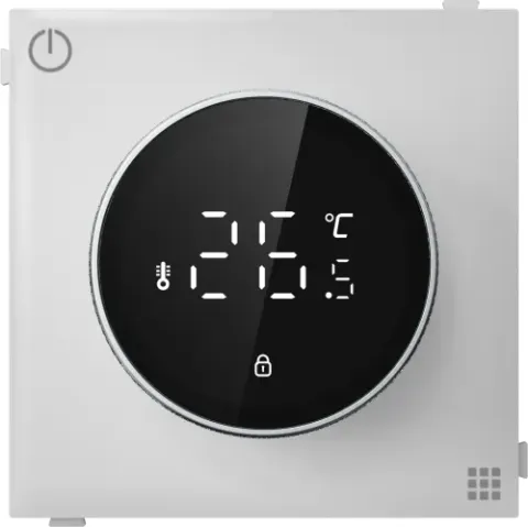 Терморегулятор с датчиком пола, 16 A, 70*70 мм. белый, поворотная ручка настройки с индикацией