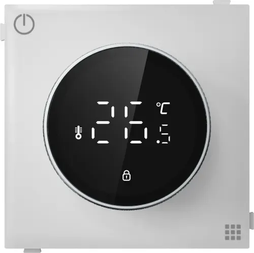 Терморегулятор с датчиком пола, 16 A, 70*70 мм. белый, поворотная ручка настройки с индикацией