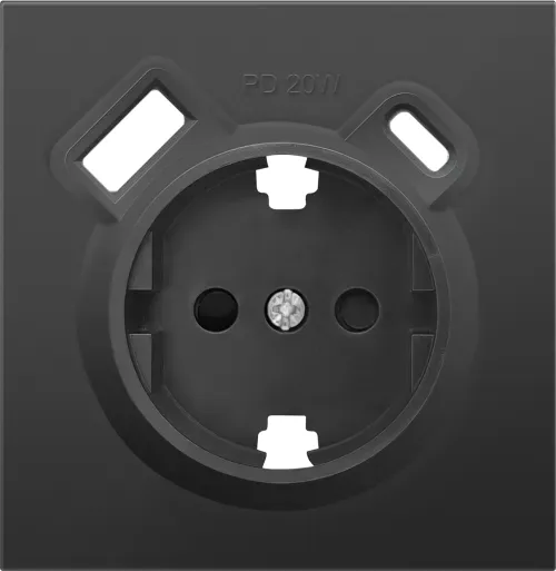 Накладка для розетки Schuko с зарядным устройством USB A+C, с защитными шторками, матовый карбон, серия R98