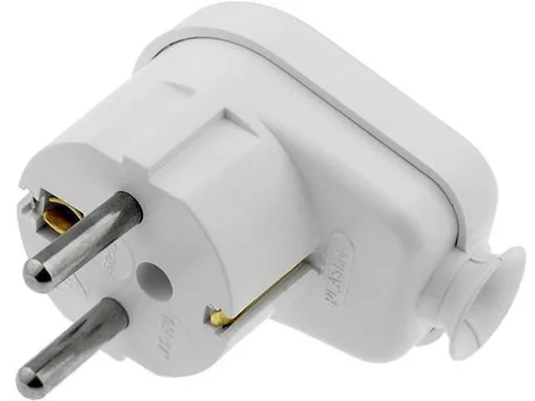 Вилка угловая 2P+E 16A, 250V, белый