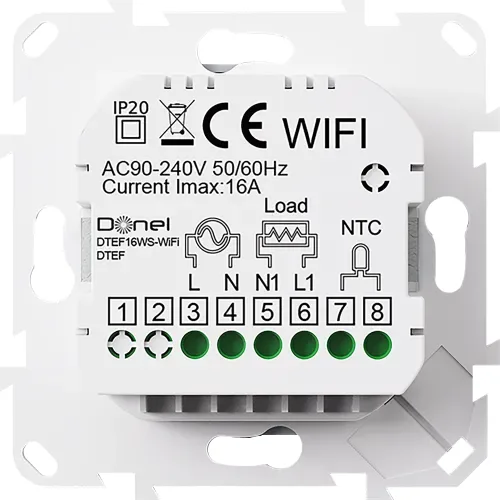 Термостат с датчиком пола с Wi-Fi, программируемый через приложение, 16 A, 55*55 мм, белое стекло