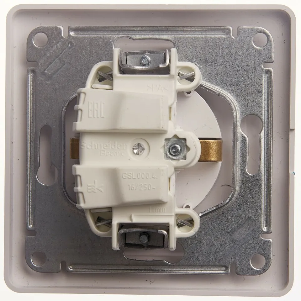 Розетка Systeme Electric Glossa, с заземлением со шторками с крышкой, 16А, IP20, в сборе, белый