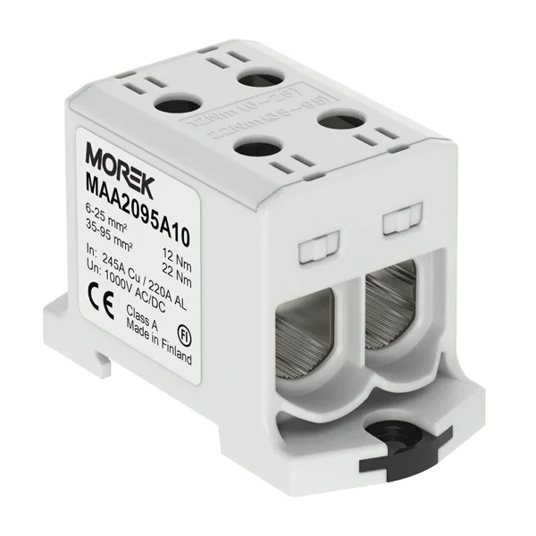 Клемма Morek OTL95-2 серая, 2xAl/Cu 6_95mm², 245(CU)/220(AL)A на клемму, 1000V, винтовые зажимы