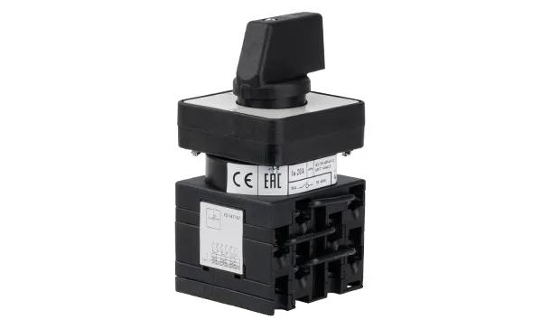 Переключатель UKT0-3-15513/E, 3P, 20A, тип 0-1←START (45°), на дверь, фронт IP65