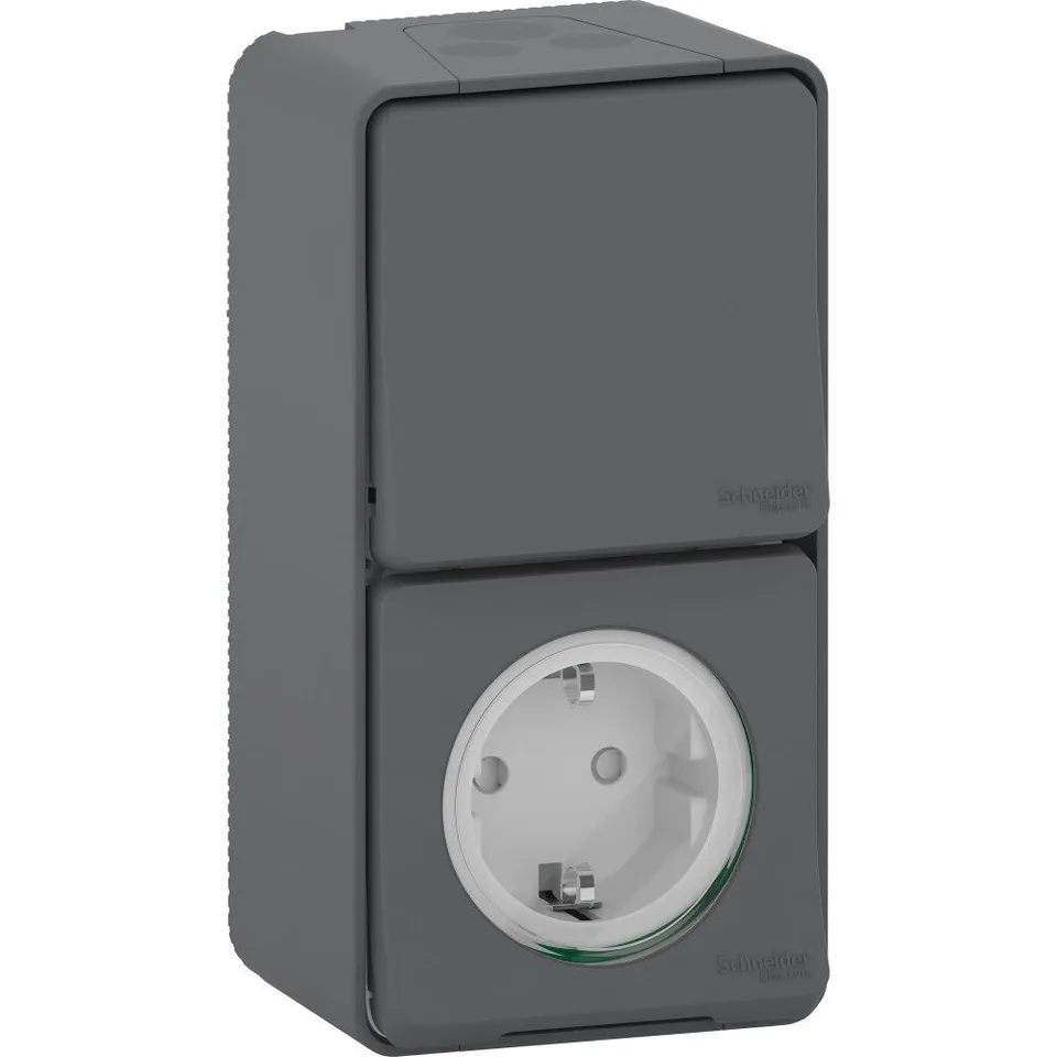 Блок Schneider Electric Mureva, S, розетка + переключатель, открытой установки, антрацит, IP55