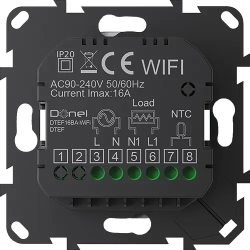 Термостат с датчиком пола, программируемый с Wi-Fi , 16 A, 55*55 мм.черный, ручка настройки