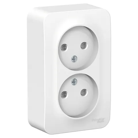 Розетка Systeme Electric Blanca, открытой установки двойная без заземления со шторками, 16А, 250В, белый