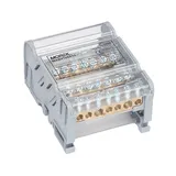 Кросс-модуль Morek MAB100A-7 с прозрачной крышкой, 4P, вх. 2x10_25mm², вых. 5x1,5_6mm², 100A, 1000V