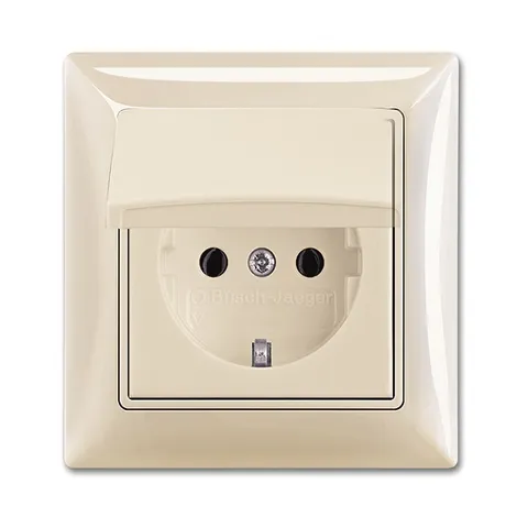 Basic 55 - Розетка 2P+E нем. стд. с крышкой и рамкой, IP 44 (шале-белый)