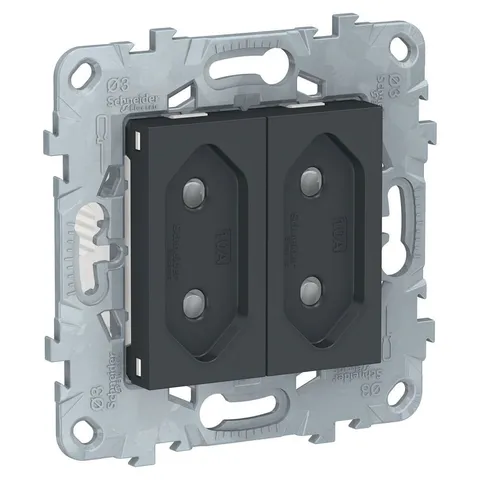 Розетка Schneider Electric Unica, NEW 2-модульная, без зазем., со шторк, винт. зажим, 10 А, антрацит