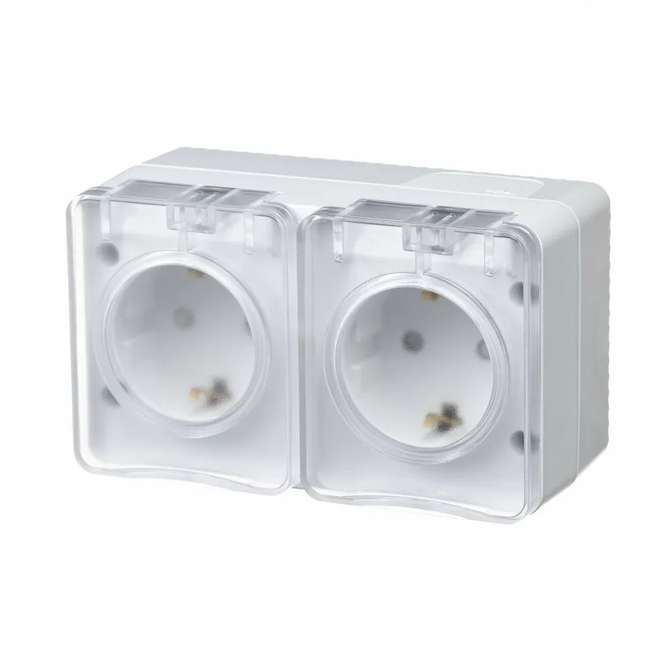 Розетка Systeme Electric AtlasDesign, Profi54 O/У двойная с заземлением со шторками 16А 250B, белый, Россия