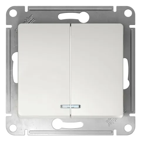 Выключатель Systeme Electric Glossa, 2-клавишный с подсветкой, схема 5а, 10АХ, механизм, белый