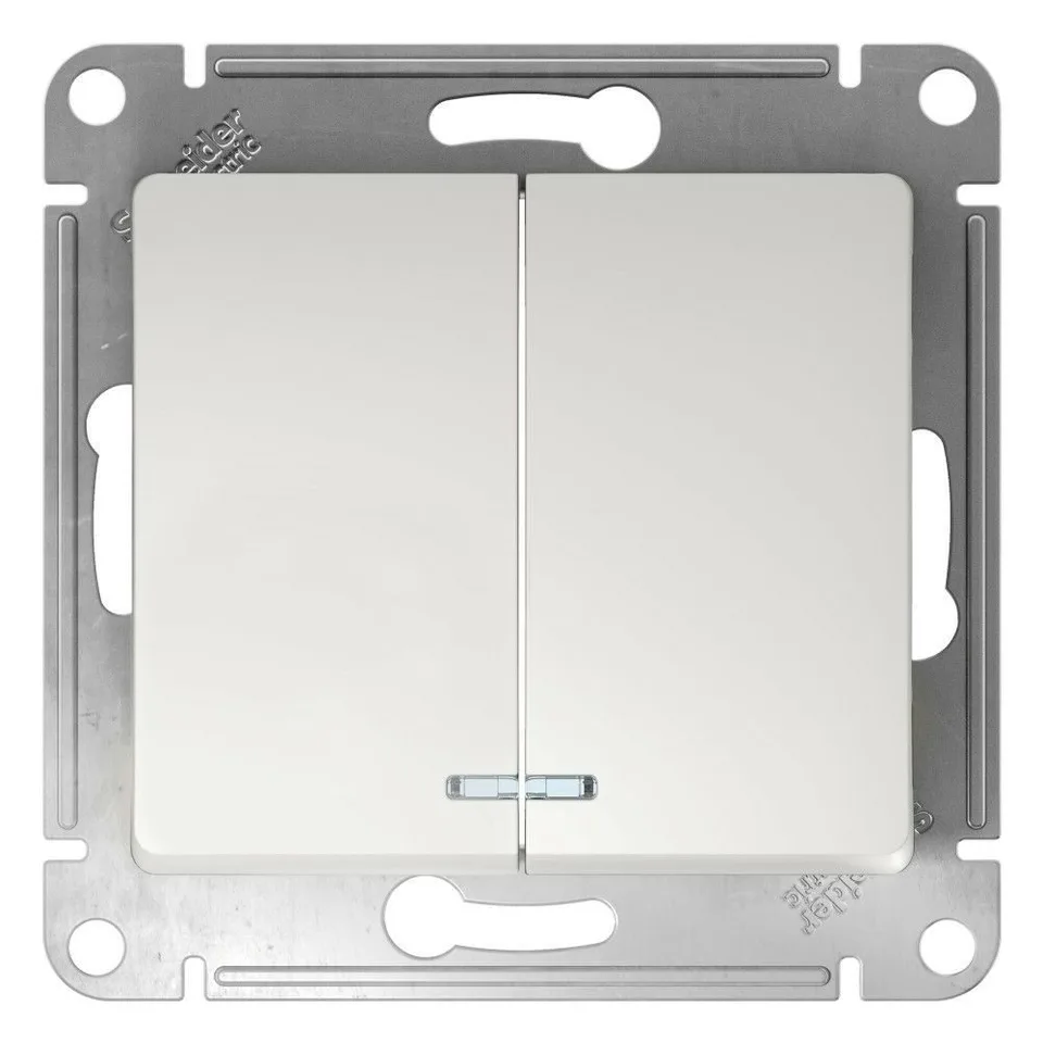 Выключатель Systeme Electric Glossa, 2-клавишный с подсветкой, схема 5а, 10АХ, механизм, белый