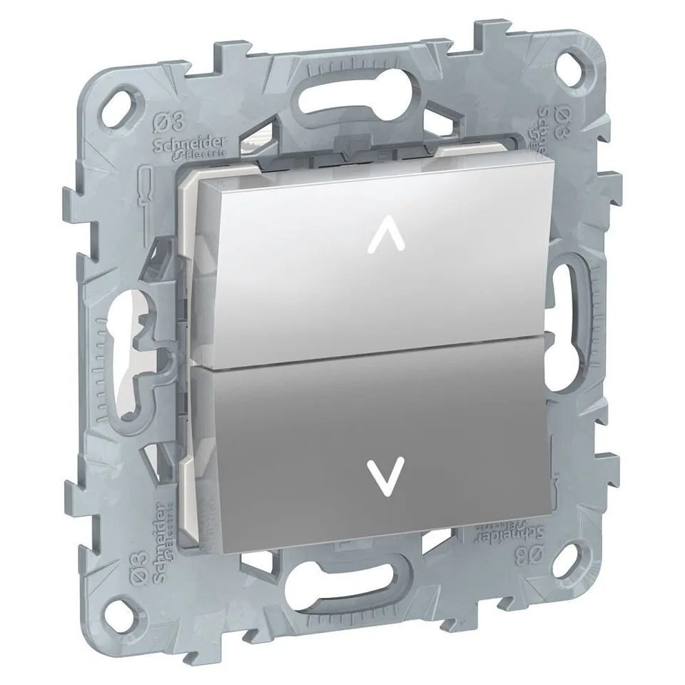 Выключатель для жалюзи Schneider Electric Unica, NEW 2-клавишный, без фиксации, 2 х схема 4, алюминий
