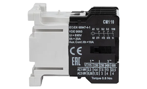 Мини-контактор CM1 10 220/230V 50Hz, 3P, 9A/(20A по AC-1), 4kW(400VAC), 220/230VAC, 1NO