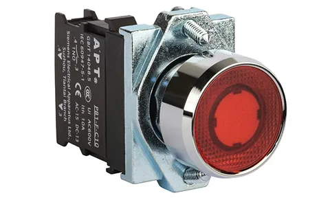 Кнопка плоская PB1S, красная, без фиксации, с подсветкой без LED, 1NO, 6A 230VAC/24VDC, 22mm, IP65