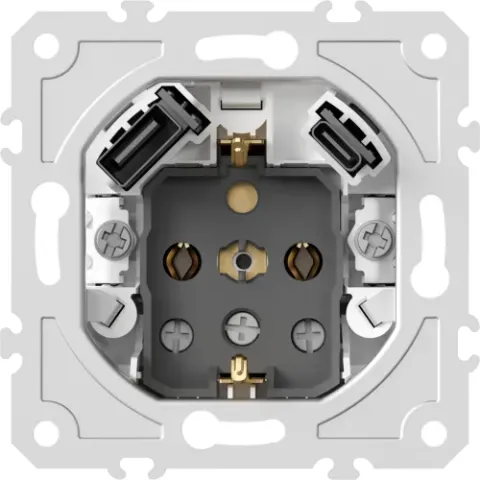 Механизм розетки Schuko 16А 250 В~ с зарядным устройством USB A+C, 5V/3A, мощность 20W, на винтах