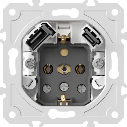 Механизм розетки Schuko 16А 250 В~ с зарядным устройством USB A+C, 5V/3A, мощность 20W, на винтах