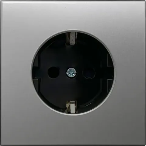 Накладка для розетки Schuko с заземлением со шторками 16A 250 В~, благородная сталь, серия R98 METAL