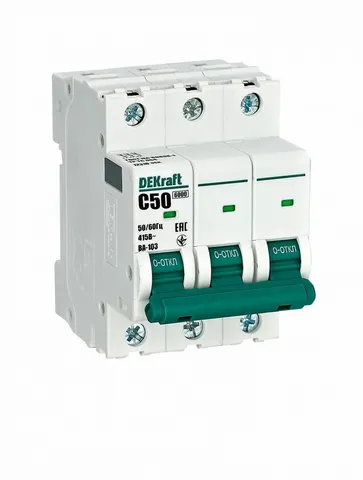 Автоматический выключатель DEKraft ВА-103 3P 50 А, хар-ка C, 6 кА