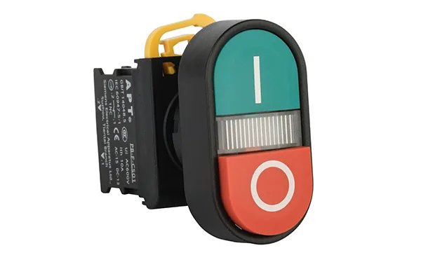 Кнопка двойная PB3E, красный/зеленый, выступ./плоская, 1NO+1NC, 6A 230VAC/24VDC, с подсветкой без LED, 22mm, IP65