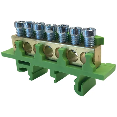 Клеммник Morek для заземления PE7 7x1,5_16mm² Cu, 63A, 690V, зеленый, на DIN-рейку