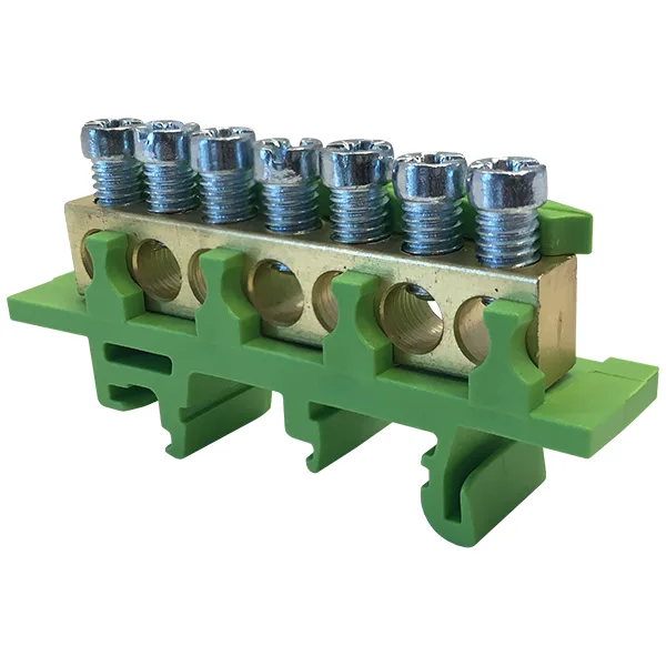 Клеммник Morek для заземления PE7 7x1,5_16mm² Cu, 63A, 690V, зеленый, на DIN-рейку