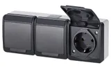 HERMES - Розетка 3x2P+E, 16A/250V, с крышкой, IP44, антрацит