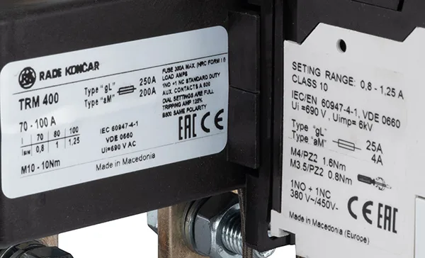 Реле тепловой перегрузки TRM 400-100A, It=70_100A, 1NO+1NC, CLASS 10A, с трансформаторами тока, отдельный монтаж
