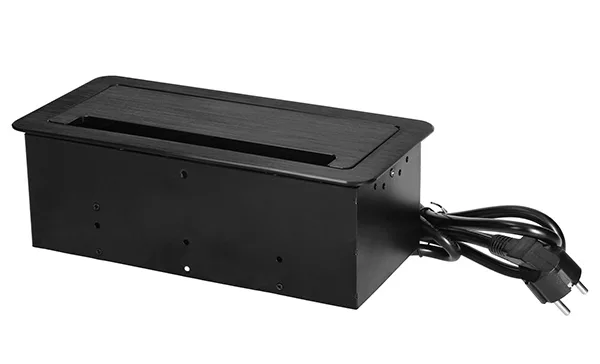 Блок розеточный встраиваемый 2хUSB 5V 2,1A + 2хRJ45 кат. 5e UTP +2x2P+E со шторками, щеточный ввод, кабель 1,5м, 3600вт, черный