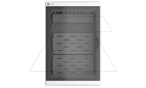 Щит навесной ELEGANT мультимед, патч-панель, 1xSCHUKO, 2xМП, дымчатая пласт. дверь, белый RAL9003, 310x475x104 mm, IP40