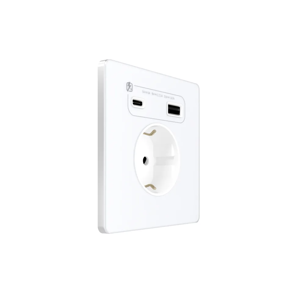 Розетка + USB Systeme Electric Infinity, скрытой установки с зк и зар. устр. А+С 20Вт (250В, 16А, защит. шторки), Арктический лед