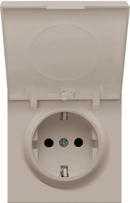 Накладка для розетки Schuko с крышкой, 16A 250 В~, матовый песок, серия R98