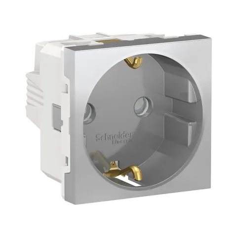 Розетка Schneider Electric Unica, MODULAR с заземл., со шторками, винт. зажим, 16А, 250В, 2 мод алюм